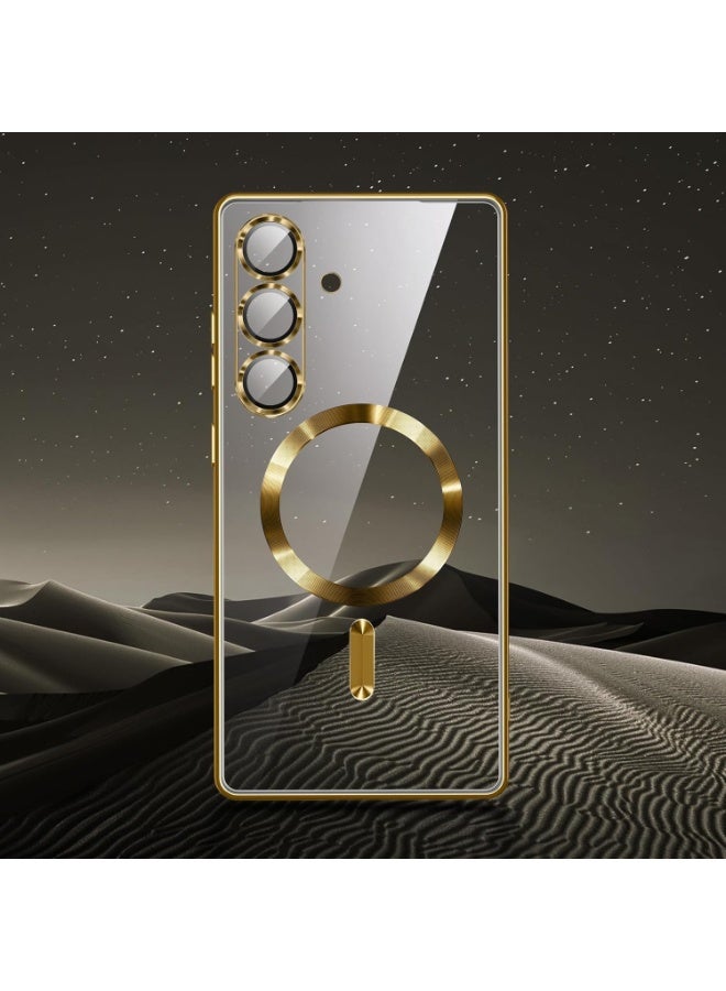 For Samsung Galaxy A56 5G &Samsung Galaxy A36 5G Magnetic Case, Compatible with MagSafe, Built-in Camera Lens Protector, Luxury Plating Soft TPU Clear Shockproof Slim Thin Cover - Gold - Image 3